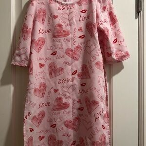 Pink Heart Print Kids Ao Dai top